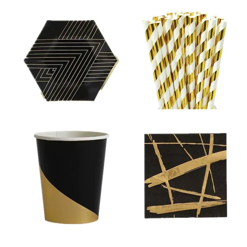 Black Series Gold Blocking Disposable Tableware Baby Shower Paper Plates Cups Straws Napkins Birthday Party Decoration Kids
Black Series Gold Blocking Disposable Tableware Baby Shower Paper Plates Cups Straws Napkins Birthday Party Decoration Kids