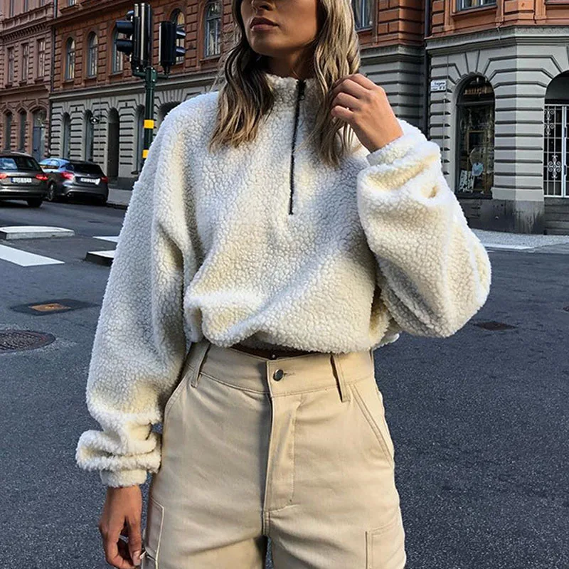 NORMOV Casual Women Sweatshirt Solid Turtleneck Long Sleeve With Zipper Polyester Pullovers Loose Short Sweatshirt
NORMOV Casual Women Sweatshirt Solid Turtleneck Long Sleeve With Zipper Polyester Pullovers Loose Short Sweatshirt