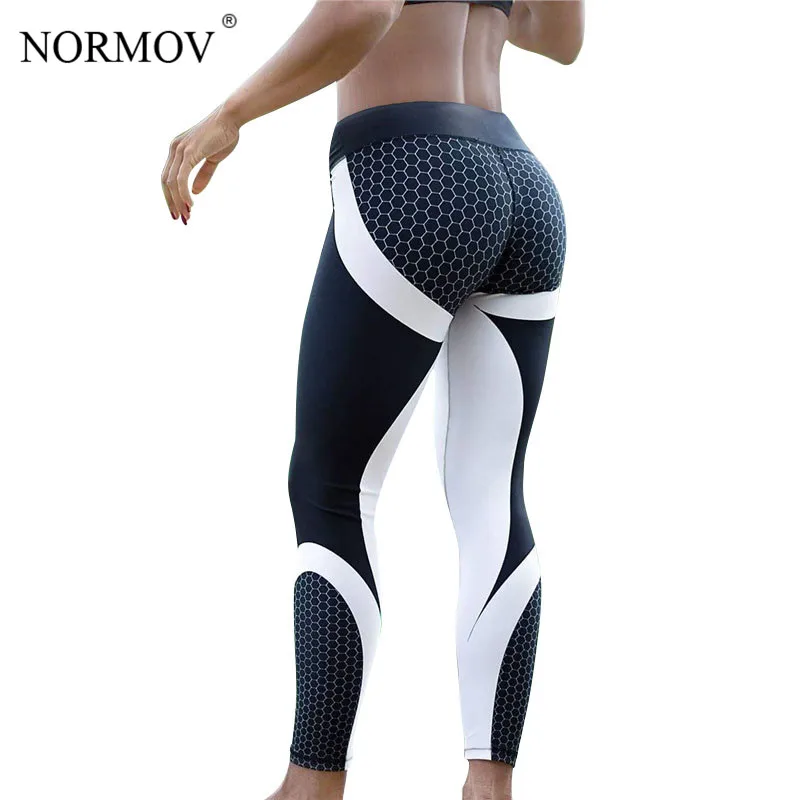 

NORMOV Women Leggings Printed Fitness Sporting Workout Legging Honeycomb Digital Activewear Leggings Polyester Leggins S-XL