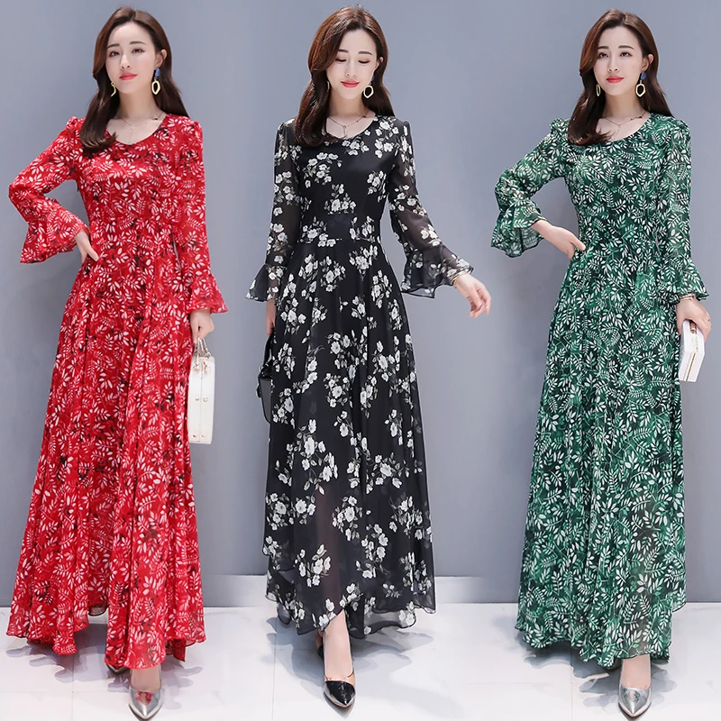 Printed chiffon Retro dress female 2019 spring new fashion elegant temperament waist thin trumpet sleeves long dress ZX222
Printed chiffon Retro dress female 2019 spring new fashion elegant temperament waist thin trumpet sleeves long dress ZX222