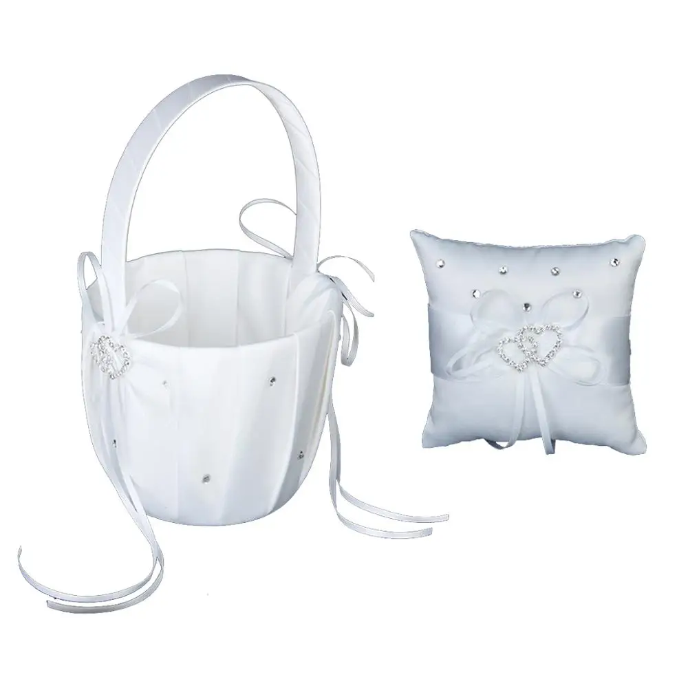 Delicate Crystal Rhinestone Decor Double-Heart Style Flower Basket with 20*20cm Ring Pillow for Wedding Ceremony Party (White)
Delicate Crystal Rhinestone Decor Double-Heart Style Flower Basket with 20*20cm Ring Pillow for Wedding Ceremony Party (White)