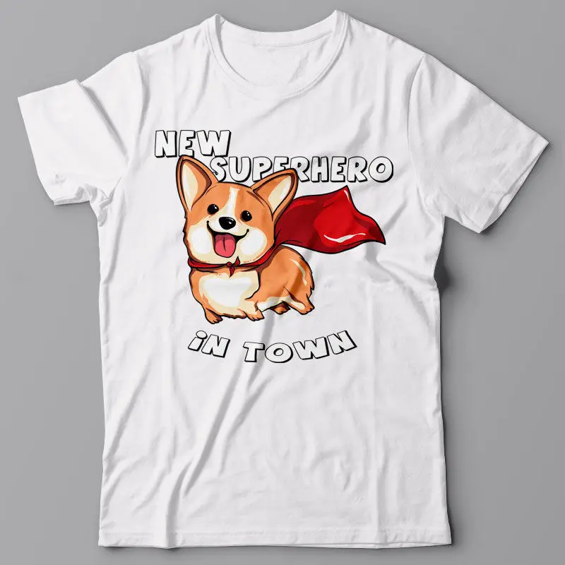 Футболка с корги Новый супергерой в городе Superdog Dog puppy Graphic Tee|Мужские футболки| |