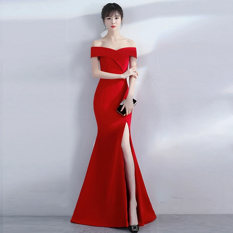 Ladies banquet party dress spring autumn open noble elegant long paragraph word shoulder fishtail host dress
Ladies banquet party dress spring autumn open noble elegant long paragraph word shoulder fishtail host dress