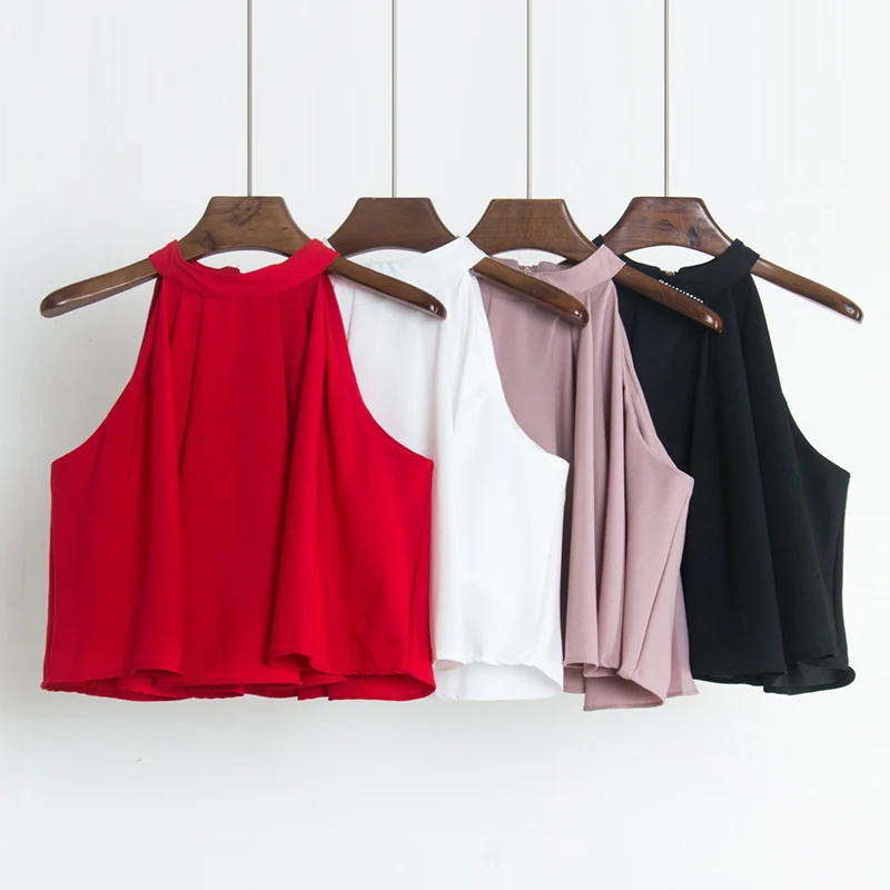 New Summer Chiffon Halter Shirts Women Work Wear Ruffles Short Shirt Female Elegant Loose Basic Sleeveless Pullover Tops Mh011
New Summer Chiffon Halter Shirts Women Work Wear Ruffles Short Shirt Female Elegant Loose Basic Sleeveless Pullover Tops Mh011