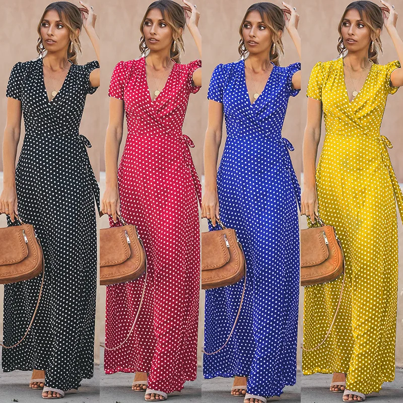 Spring and Summer New Explosions Women's V-neck Split Fork European and American Wave Dress
Spring and Summer New Explosions Women's V-neck Split Fork European and American Wave Dress