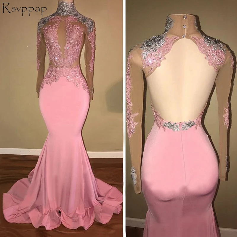 Long Elegant Prom Dresses 2020 High Neck Mermaid Long Sleeve Beaded Applique African Backless Pink Prom Dress Party
Long Elegant Prom Dresses 2020 High Neck Mermaid Long Sleeve Beaded Applique African Backless Pink Prom Dress Party