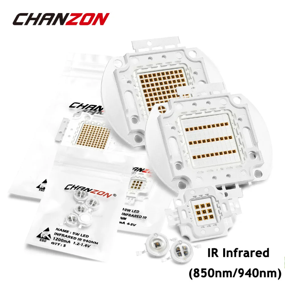High Power LED Chip IR Infrared 850nm 940nm 3W 5W 10W 20W 50W 100W Emitter Light Lamp Matrix 850 940 nm for Night Vision Camera
High Power LED Chip IR Infrared 850nm 940nm 3W 5W 10W 20W 50W 100W Emitter Light Lamp Matrix 850 940 nm for Night Vision Camera