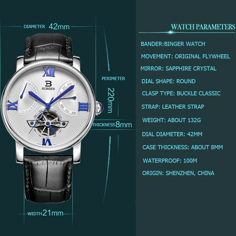 BINGER Original Brand Diving Watch Men Automatic Self-wind Leather 100M Waterproof Business Tourbillon Men Wrist Watch 2019
BINGER Original Brand Diving Watch Men Automatic Self-wind Leather 100M Waterproof Business Tourbillon Men Wrist Watch 2019