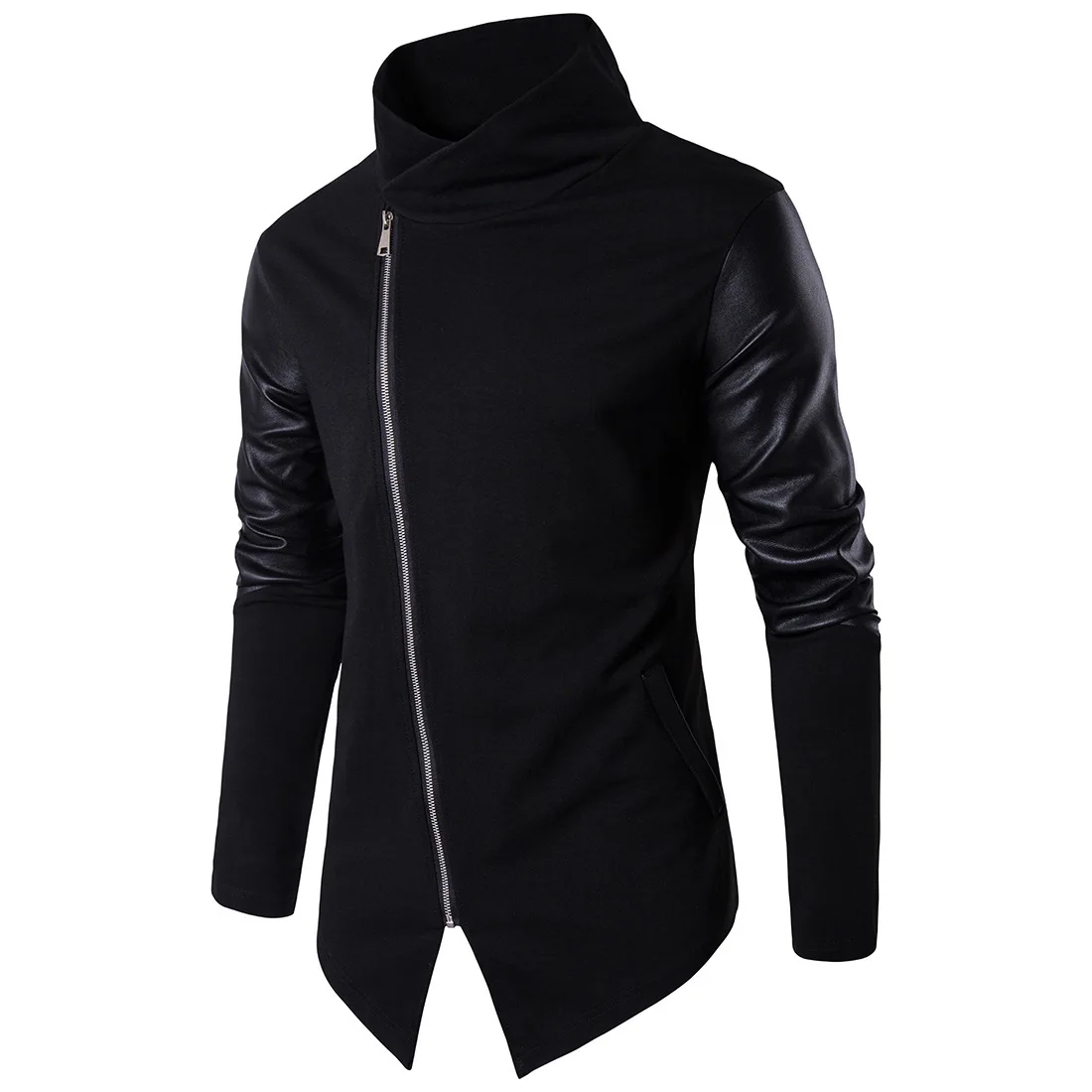 Hot Sale Mens Cotton Oblique Zipper Design Sweater Slim Patchwork Leather Long Sleeve Pullover Male Autumn Stand Collar Sweater
Hot Sale Mens Cotton Oblique Zipper Design Sweater Slim Patchwork Leather Long Sleeve Pullover Male Autumn Stand Collar Sweater