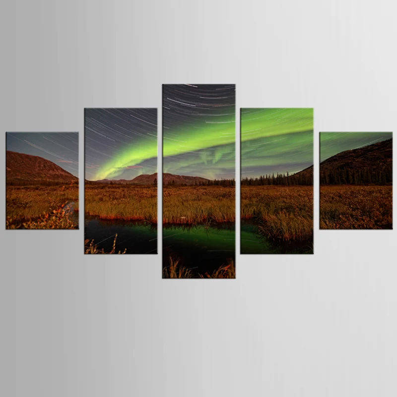 5 pieces of canvas art northern lights and meteor shower painting custom canvas printed on printing wall picture home decoration
5 pieces of canvas art northern lights and meteor shower painting custom canvas printed on printing wall picture home decoration