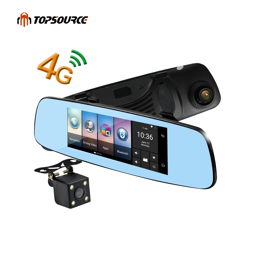 Зеркало-видеорегистратор 7 дюймов 4G GPS Bluetooth двойной объектив камера заднего вида