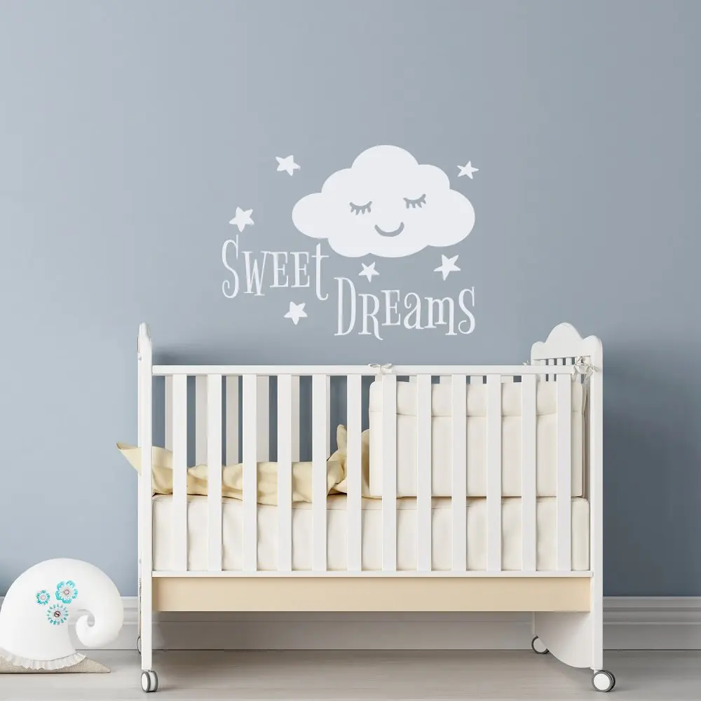 

Sweet Dreams Quote Wall Decal Nursery Sticker Sleeping Cloud with Stars Vinyl Wall Sticker for Kids Rooms Bedroom Decor D455