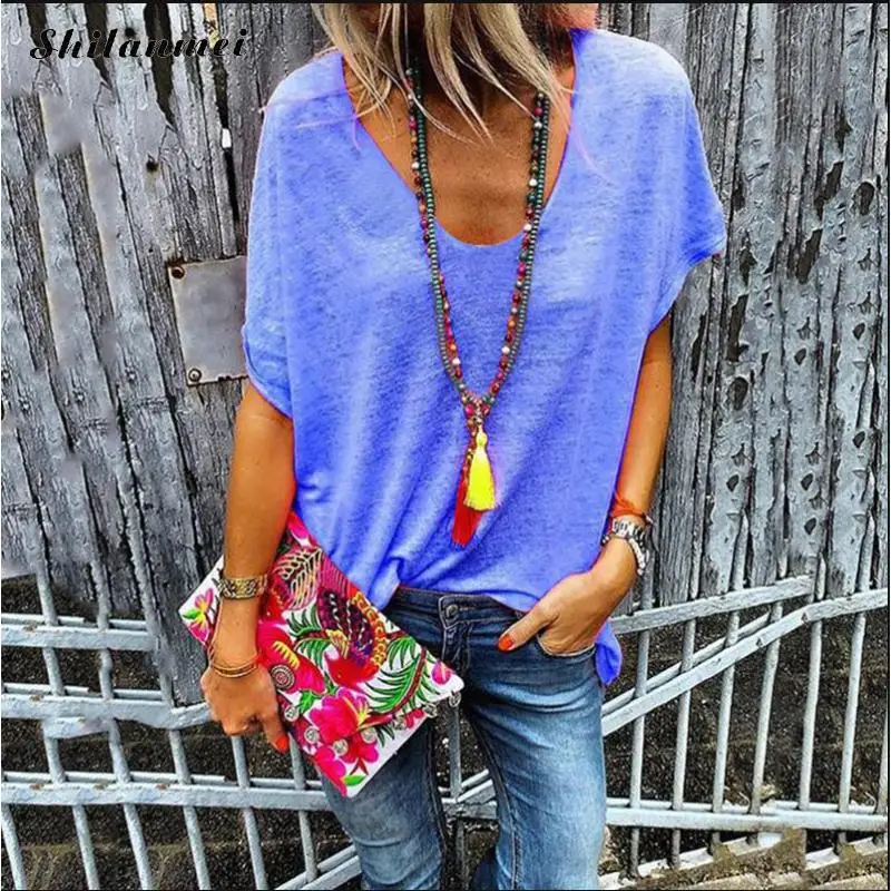 Plus Size Women T Shirt Summer T Shirt Causal Basic Tee Shirt Femme Solid Color Loose V Neck Short Sleeve Women Tops 5xl 4xl 3xl
Plus Size Women T Shirt Summer T Shirt Causal Basic Tee Shirt Femme Solid Color Loose V Neck Short Sleeve Women Tops 5xl 4xl 3xl