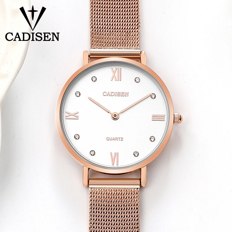 

CADISEN Super Slim Sliver Mesh Stainless Steel Watch Women Top Brand Luxury Casual Clock Ladies Wristwatch Lady Relogio Feminino