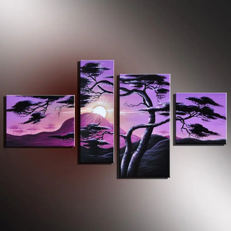 100% Hand Painted Modern Abstract Tree Oil Paintings Sunrise Purple Landscape On Canvas for Living Room Decor 4 Panel Unframed
100% Hand Painted Modern Abstract Tree Oil Paintings Sunrise Purple Landscape On Canvas for Living Room Decor 4 Panel Unframed