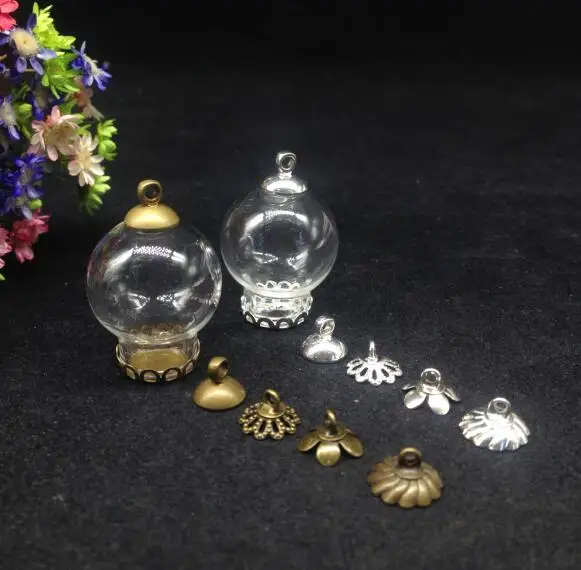 

20pcs 20*12mm clear glass globe bubble glass cover dome lace base 8mm cap glass wishing bottle ball vial pendant necklace gifts