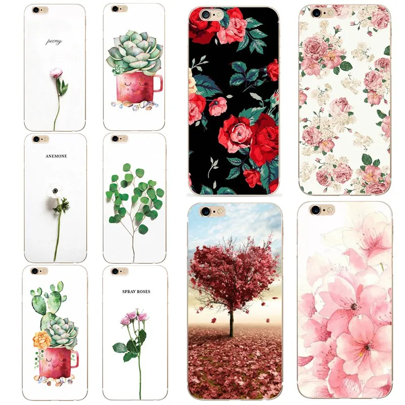 Мягкий силиконовый чехол для iphone 6 6S 7 8 SE 5S 5 телефона полная защита с растениями