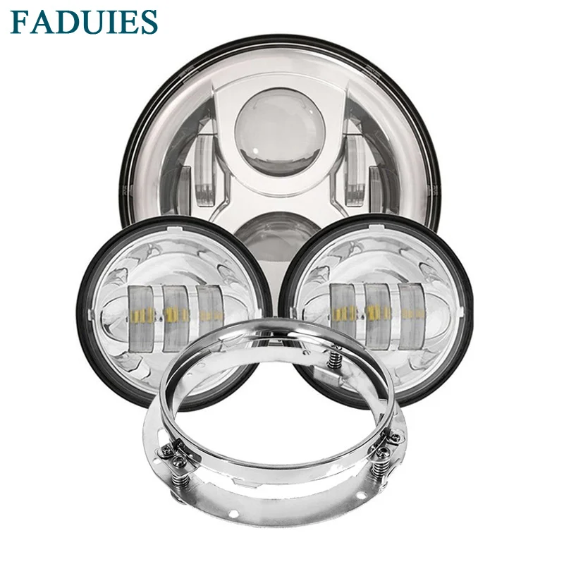 FADUIES Chrome Set 7" Motorcycle LED Headlight 4.5" Passing Auxiliary Led Fog Lamp + 7 inch Mounting Bracket
FADUIES Chrome Set 7" Motorcycle LED Headlight 4.5" Passing Auxiliary Led Fog Lamp + 7 inch Mounting Bracket