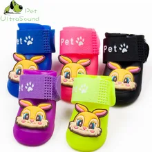 4Pcs/set Pet Dog Rabbit Pattern Boots PU Rubber Water Protective Dog Cat Shoes Black Green Red Blue Yellow Pink Purple Orange