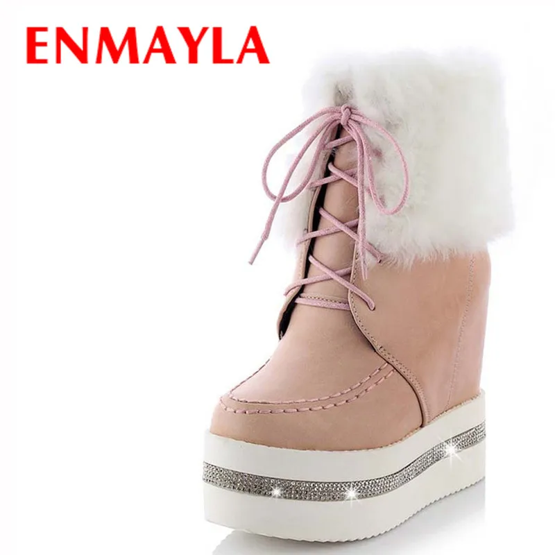 ENMAYLA Winter Warm Fur Snow Boots Women Lace-up High-top Shoes Woman Rhinestone Wedges Heel Platform Ankle Boots Shoes
ENMAYLA Winter Warm Fur Snow Boots Women Lace-up High-top Shoes Woman Rhinestone Wedges Heel Platform Ankle Boots Shoes