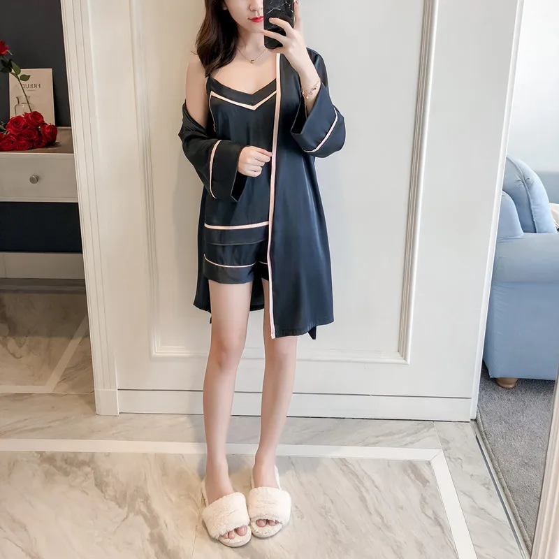European Women Pajamas Sets 3 Pieces Satin Sleepwear Pijama Spaghetti Strap Silk Sleep Lounge Nightwear Pyjama
European Women Pajamas Sets 3 Pieces Satin Sleepwear Pijama Spaghetti Strap Silk Sleep Lounge Nightwear Pyjama