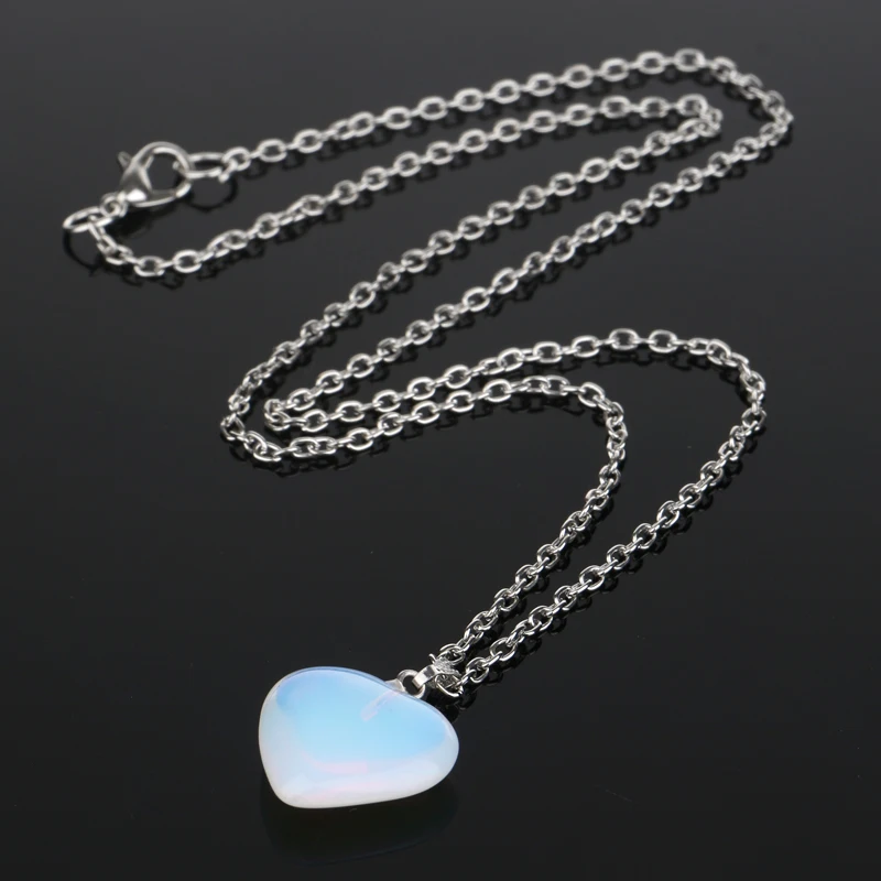 

24PC/Lot Elegant Nature Stone Sea Opal Heart Love Pendant Necklace Women Family Friends Fashion Charm Chain Jewelry Collar Gifts