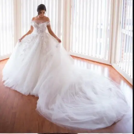 Ball Gown Wedding Dresses Sheer Off The Shoulder Short Sleeve Tulle Bridal Gowns
Ball Gown Wedding Dresses Sheer Off The Shoulder Short Sleeve Tulle Bridal Gowns