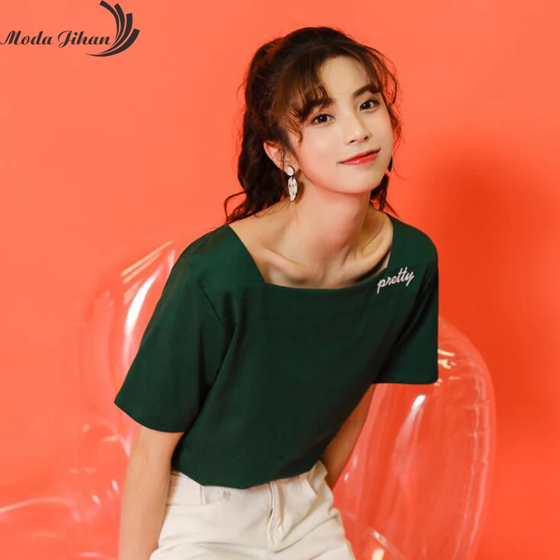 Moda Jihan НОВЫЕ шикарные женские футболки из хлопка с квадратным воротником