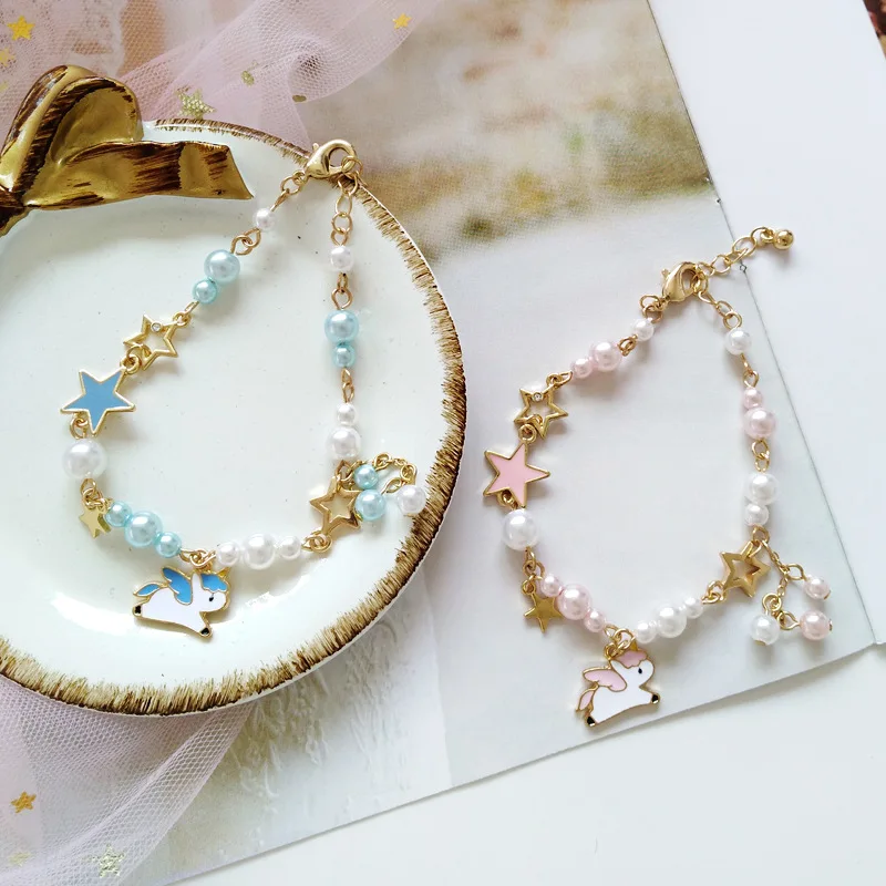 Cute Stars Blue Simulated-pearls Unicorn Charm Bracelet Gentle Girls Sweet Horse Pendant Women Bracelet Best Friends
Cute Stars Blue Simulated-pearls Unicorn Charm Bracelet Gentle Girls Sweet Horse Pendant Women Bracelet Best Friends