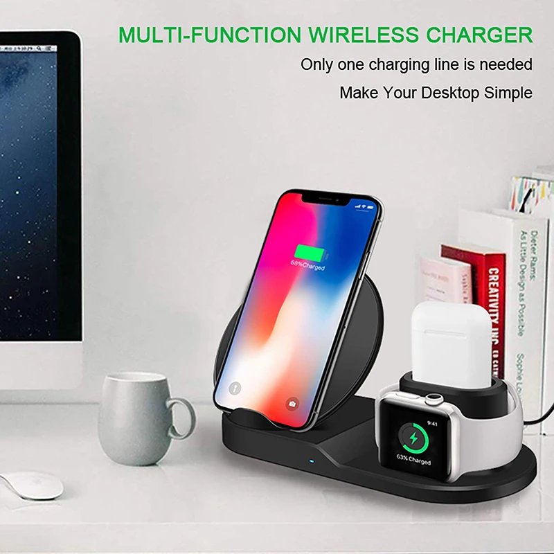 3 in 1 Wireless Charger Stand for iPhone AirPods Apple Watch Charge Dock Station for Apple Watch Series 4/3/2/1 iPhone X 8 XS
3 in 1 Wireless Charger Stand for iPhone AirPods Apple Watch Charge Dock Station for Apple Watch Series 4/3/2/1 iPhone X 8 XS