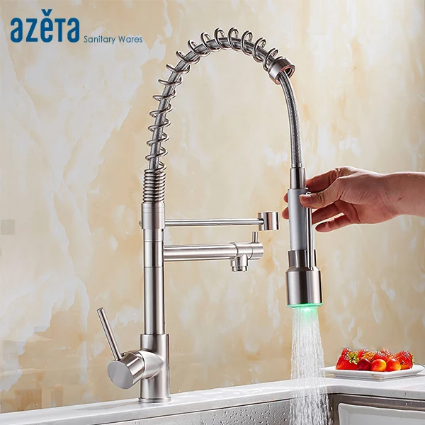 Azeta LED 360 градусов вращающийся кухонный кран латунный матовый никелевый двойной