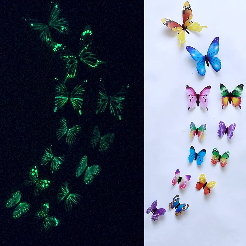 

12Pcs/Set Luminous Butterfly Wall Stickers Living Room Butterflies For Wedding Party Decoration Home 3D Fridge Decals Wallpaper