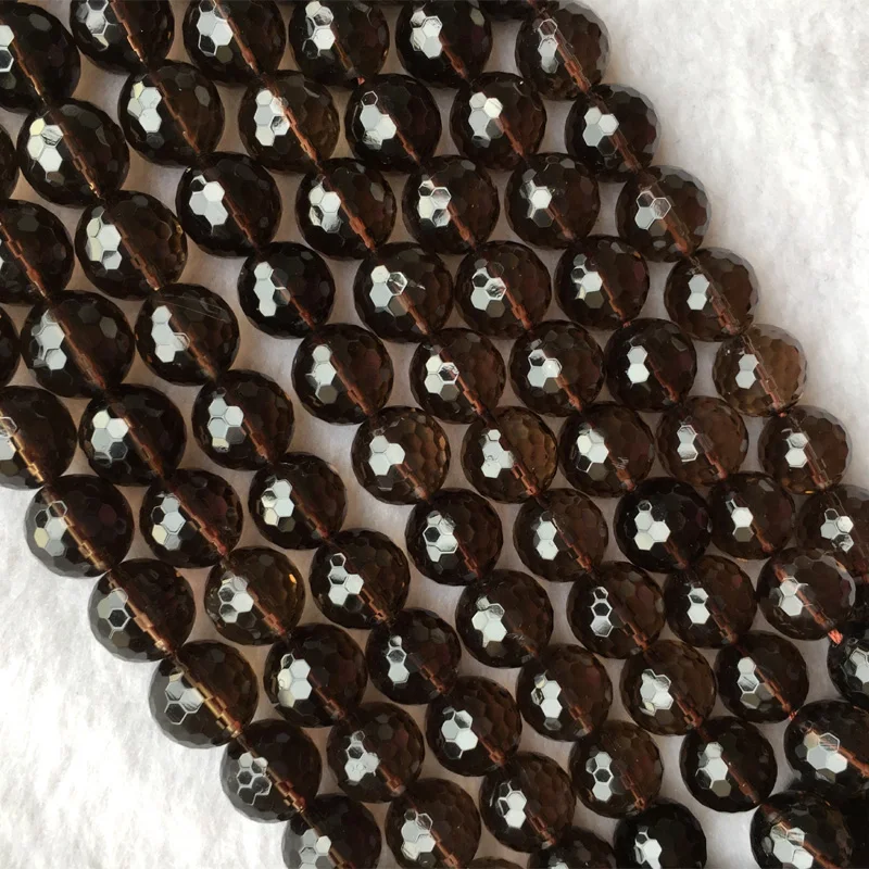 

AAA High Quality Natural Genuine Brown Clear Tea Crystal Smoky Quartz Round Jewelery Loose Ball Faceted Beads 15" 05661