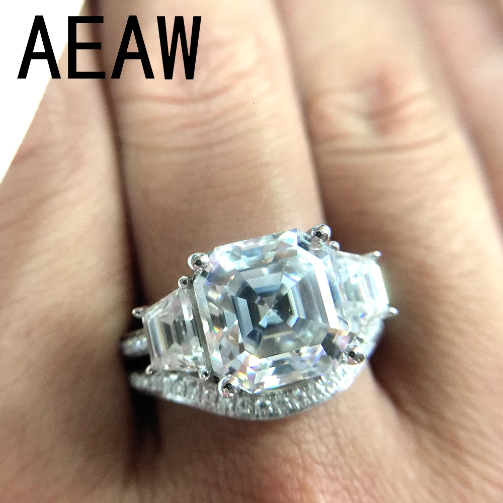 4 0 карат 9x9 мм Asscher Cut Moissanite набор колец DEF цвета отличное соответствие кольцо для