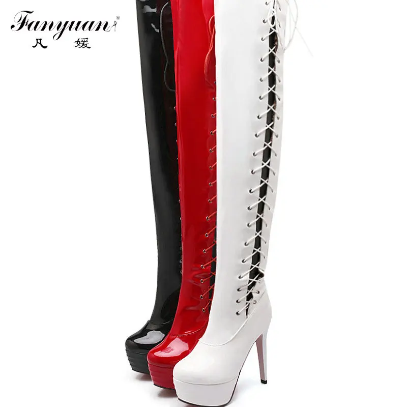 Fanyuan women Boots New12cm Women High Heel Over the Knee Boots Sexy Lace up PU leather women platform Dance Boots big size
Fanyuan women Boots New12cm Women High Heel Over the Knee Boots Sexy Lace up PU leather women platform Dance Boots big size