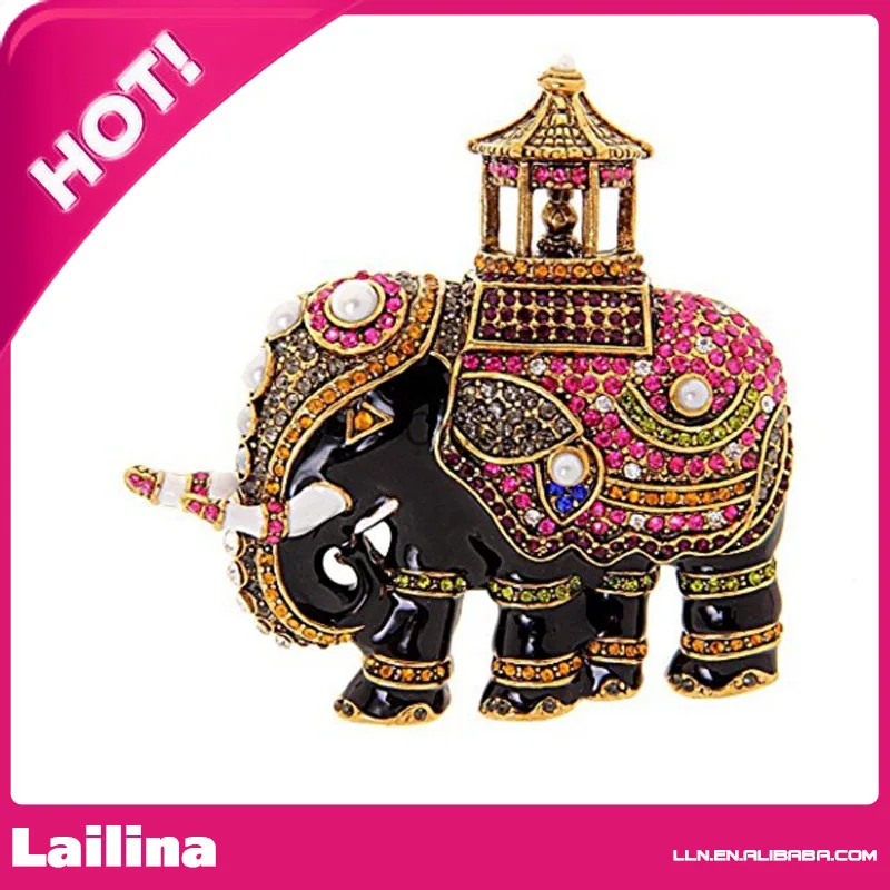 Cute Crystal Rhinestone Indian Elephant Collar Brooch Pin Wedding Gift