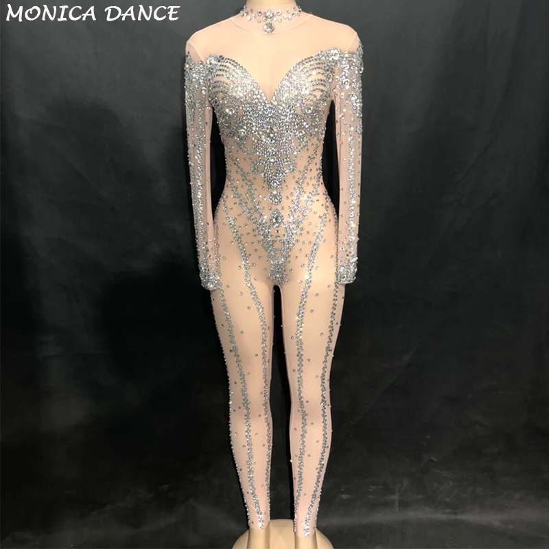 Women Sexy Stage Net Yarn Jumpsuit Full Of Glass Sparkling Crystals Bodysuit Nightclub Party Fashion Show Singer Bling Costumes
Women Sexy Stage Net Yarn Jumpsuit Full Of Glass Sparkling Crystals Bodysuit Nightclub Party Fashion Show Singer Bling Costumes