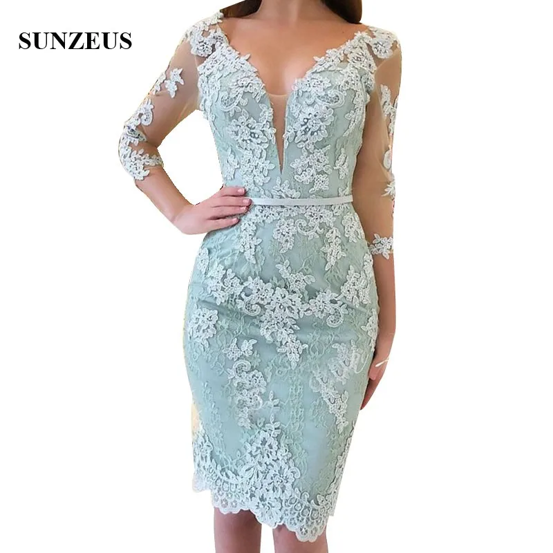 Robe Demoiselle D'honneur Courte Sheath V-neck Knee Length Bridesmaid Dresses With Three Quarter Sleeves Lace Wedding Party Gown
Robe Demoiselle D'honneur Courte Sheath V-neck Knee Length Bridesmaid Dresses With Three Quarter Sleeves Lace Wedding Party Gown
