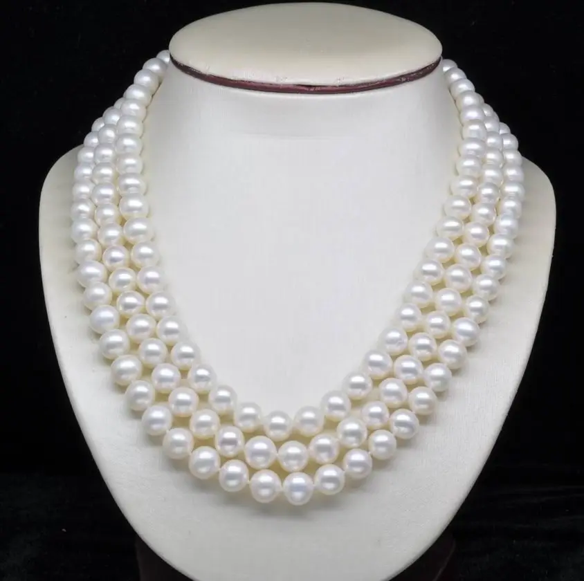 

Details about 3rows 7-8mm AAA White Freshwater Cultured Round Pearl necklace earring gift