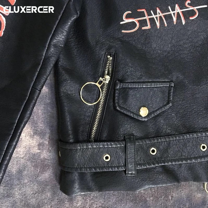 2018 New Women Punk Party Street Letter Printing Leather Jacket Black Beading Long Sleeve Motorcycle letter Rock Coat
2018 New Women Punk Party Street Letter Printing Leather Jacket Black Beading Long Sleeve Motorcycle letter Rock Coat