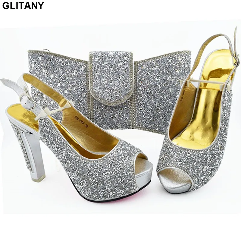 New Arrival Matching Shoes and Bag Set Decorated with Rhinestone Luxury Women Wedding Summer High Heeled for | Обувь