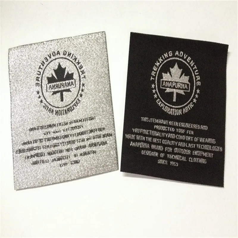 Custom High Density Silver Metalic Polyester Woven label Clothing Labels
Custom High Density Silver Metalic Polyester Woven label Clothing Labels