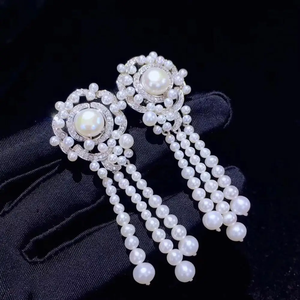 natural fresh water pearl drop earring 925 sterling silver with cubic zircon tassels high quality fine women jewelry
natural fresh water pearl drop earring 925 sterling silver with cubic zircon tassels high quality fine women jewelry