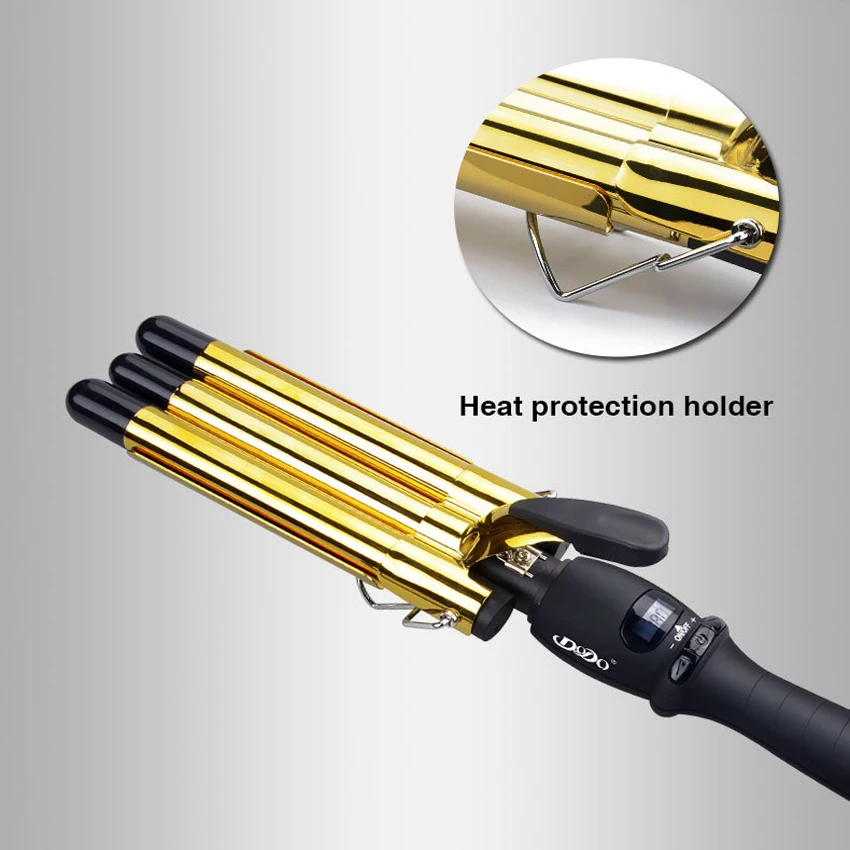 Professional LCD Digital Ceramic Electric Golden Hair Curlers Triple Barrel Waver Curling Irons Hairdressing Tool Curly Magic
Professional LCD Digital Ceramic Electric Golden Hair Curlers Triple Barrel Waver Curling Irons Hairdressing Tool Curly Magic