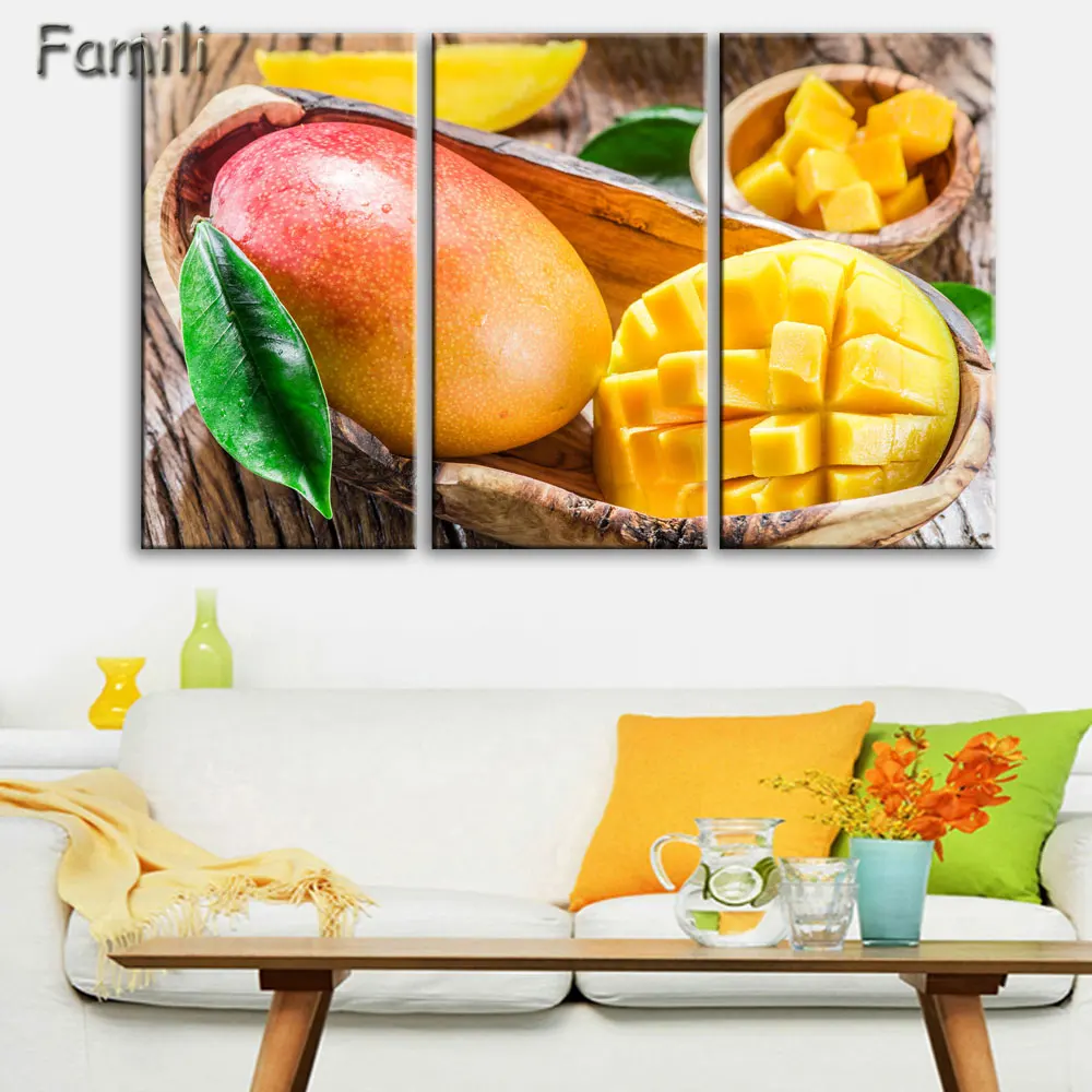 3 Panel Fruit Canvas Painting Cuadros Decoration Wall Art Lemon Strawberry Modular Pictures for Living Room Unframe Dropshipping | Дом и сад