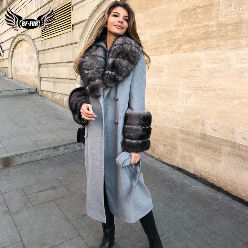 2021 BFFUR Wool Blends Thick Fox Fur Collar Women Real Fur Coat Winter Fashion Female Coats Natrual Fur Trim Sleeve Long Luxury
2021 BFFUR Wool Blends Thick Fox Fur Collar Women Real Fur Coat Winter Fashion Female Coats Natrual Fur Trim Sleeve Long Luxury