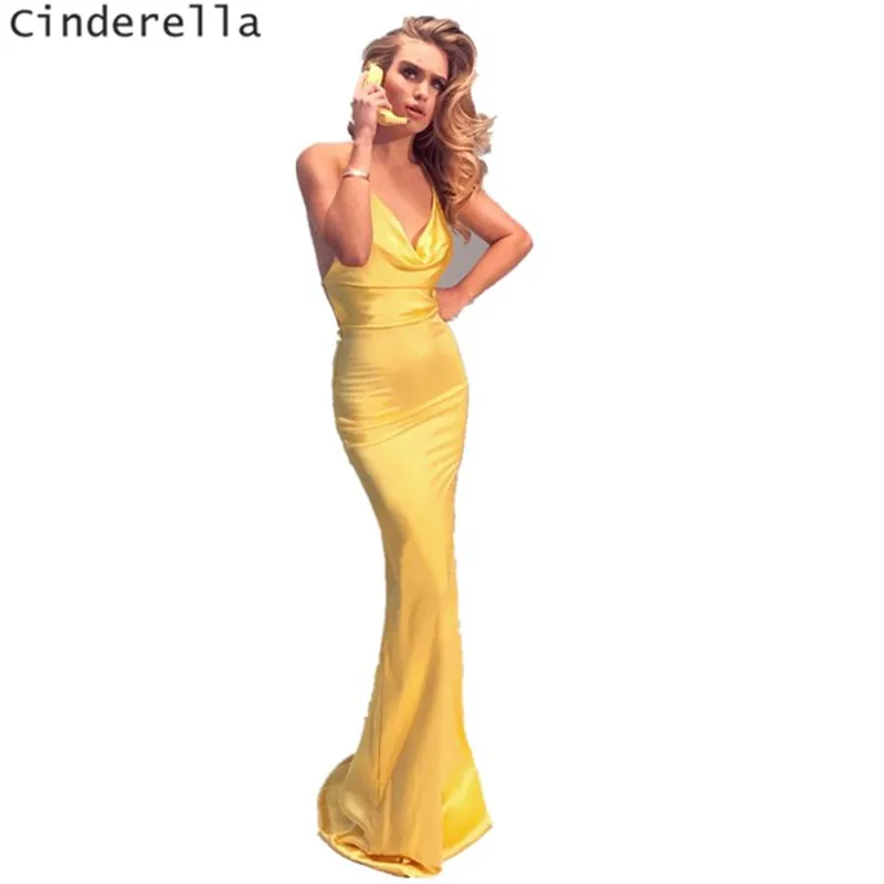 Cinderella V-Neck Spaghetti Straps Backless Mermaid Silk Satin Evening Dresses Open Back Sweep Train Button Back Evening Dresses
Cinderella V-Neck Spaghetti Straps Backless Mermaid Silk Satin Evening Dresses Open Back Sweep Train Button Back Evening Dresses