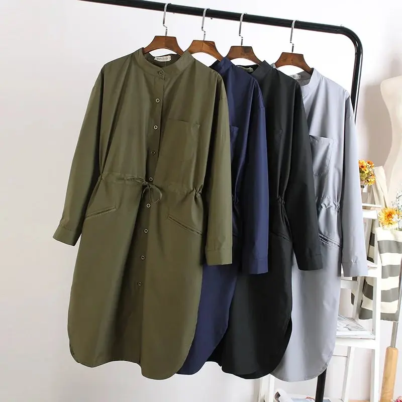Long Blouse Womens Full Sleeve Stand Collar Size S-XL Loose Shirt Casual Pockets Slim Drawstring Waist Cotton Blouse
Long Blouse Womens Full Sleeve Stand Collar Size S-XL Loose Shirt Casual Pockets Slim Drawstring Waist Cotton Blouse