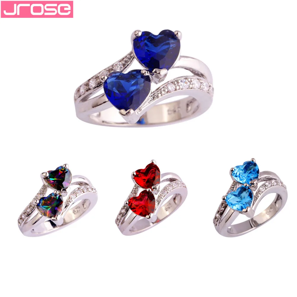 JROSE Engagement Double Heart Multicolor & White & Blue & Red Cubic Zirconia Silver Ring Size 5 6 7 8 9 10 11 12 13 For Women
JROSE Engagement Double Heart Multicolor & White & Blue & Red Cubic Zirconia Silver Ring Size 5 6 7 8 9 10 11 12 13 For Women