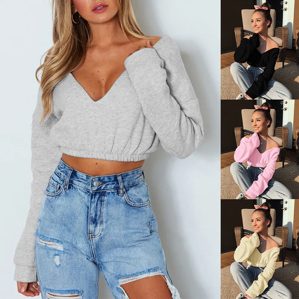 S-XL long sleeve deep v neck off shoulder tops blouse casual leisure streetwear autumn winter short tops blouse
S-XL long sleeve deep v neck off shoulder tops blouse casual leisure streetwear autumn winter short tops blouse